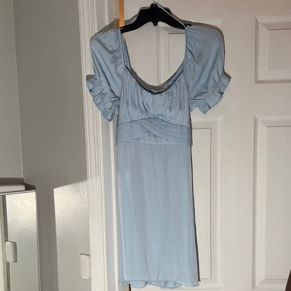 miami Light Blue Mini Dress with Puff Sleeves